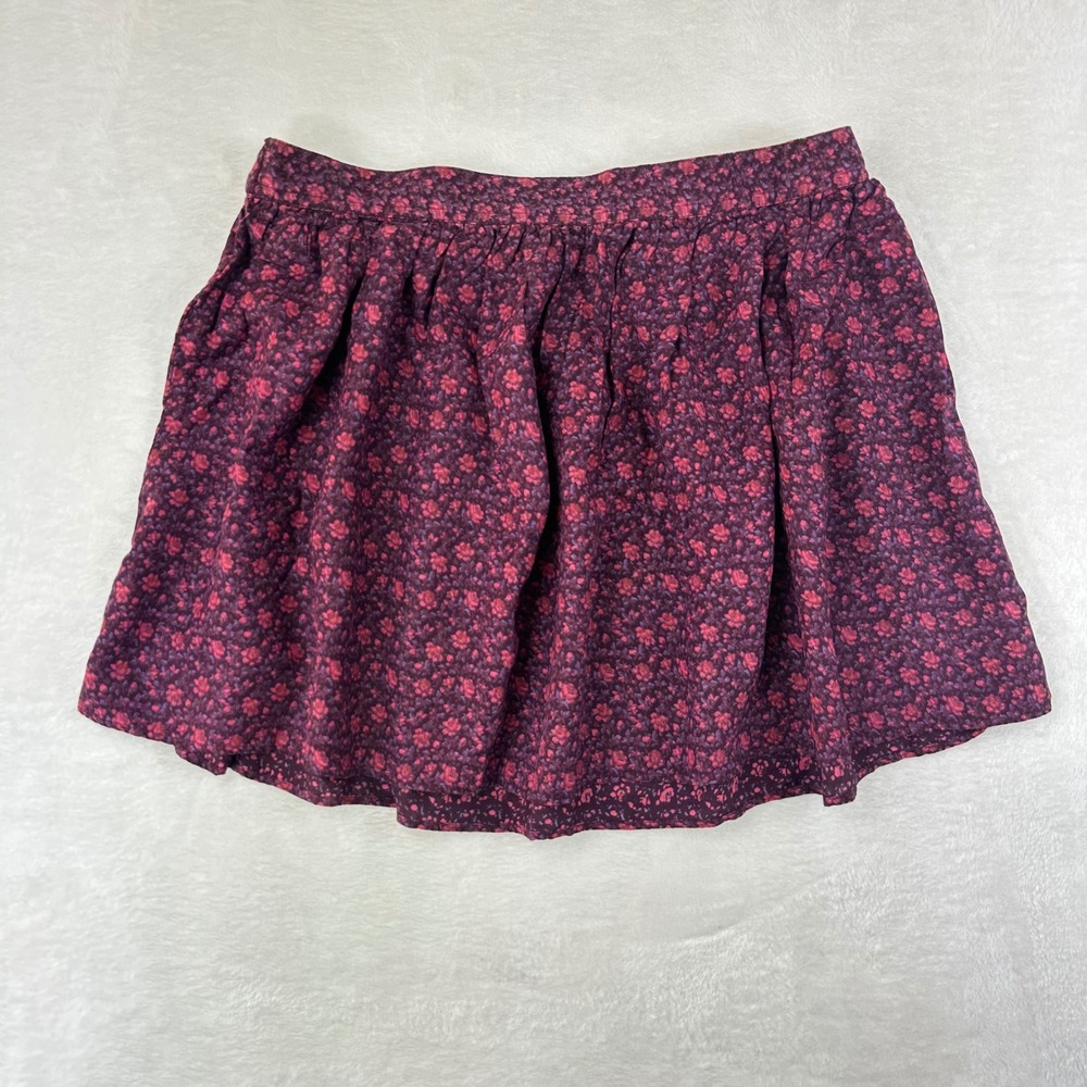 American Eagle Skirt Womens Medium Burgundy Floral Mini Skater Viscose Boho